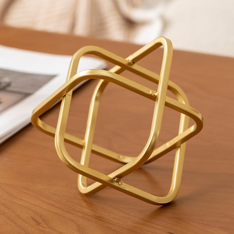 TICKCACY 5.5" Gold Metal Geometric Sculpture, Modern Square Decorative Sphere, Small Tabletop Decoration Ball for Home Office Table Shelf Living Room Bedroom Desk Decor - Image 1